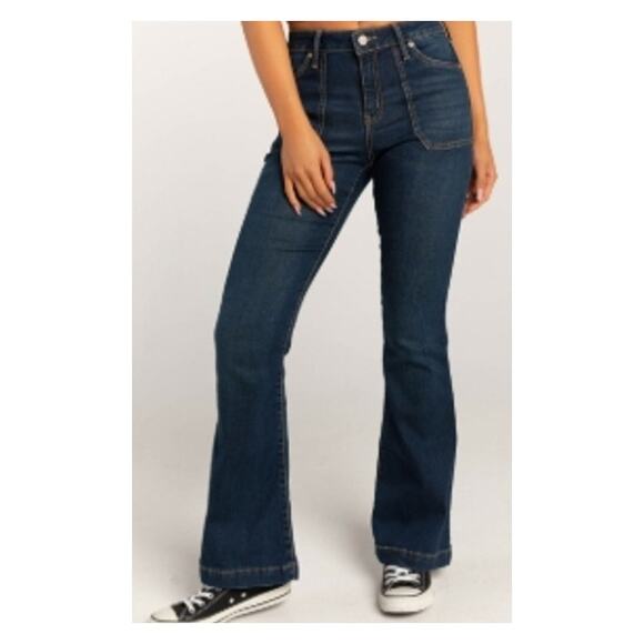 RSQ JEANS Denim - NWT RSQ Tillys Jeans Sz 27 Dark Wash Mid Rise Pork Chop Pockets Flare Leg Y2K